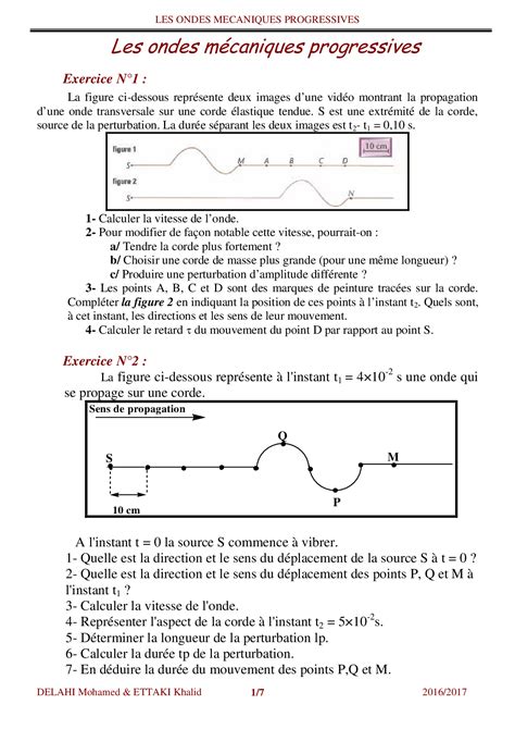 Ondes M Caniques Progressives Exercices Non Corrig S Alloschool