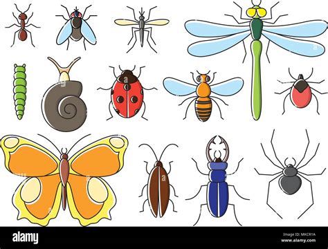 Insects set in flat style. Line art bugs icon collection Stock Vector ...