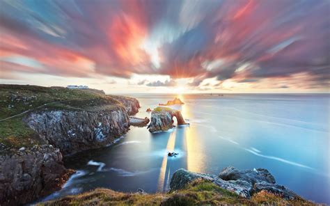 Nature Landscape Clouds Sunset Sea Cliff Rock Formation Long