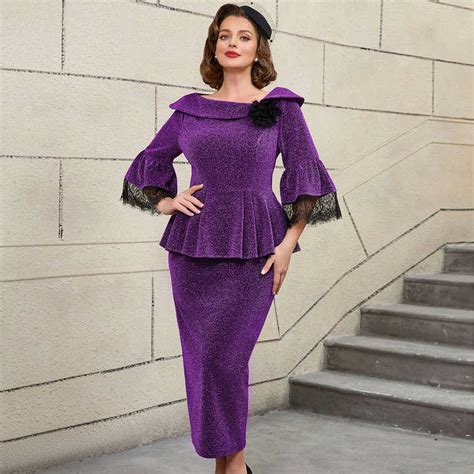 elegant full sleeve purple lace cocktail dress  women
