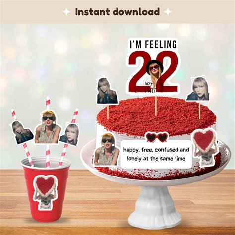 Feeling 22 Cake Toppers Face Straws Swiftie Feeling 22 Birthday Party