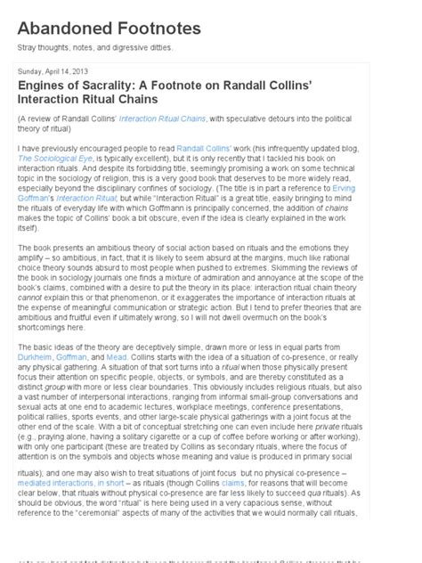 Engines Of Sacrality A Footnote On Randall Collins Interaction