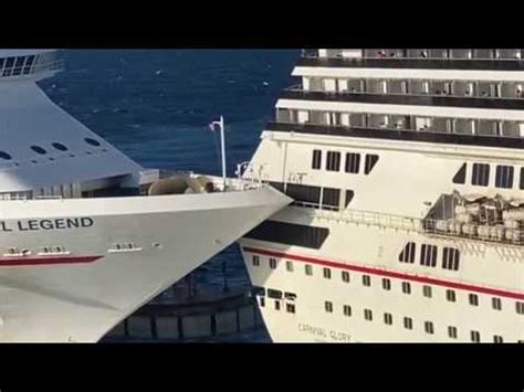 CLOSE UP Carnival Glory CRASHES into Carnival Legend in port of Cozumel ...