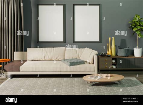 Mock Up Poster Frame In Modern Interior Background Living Room