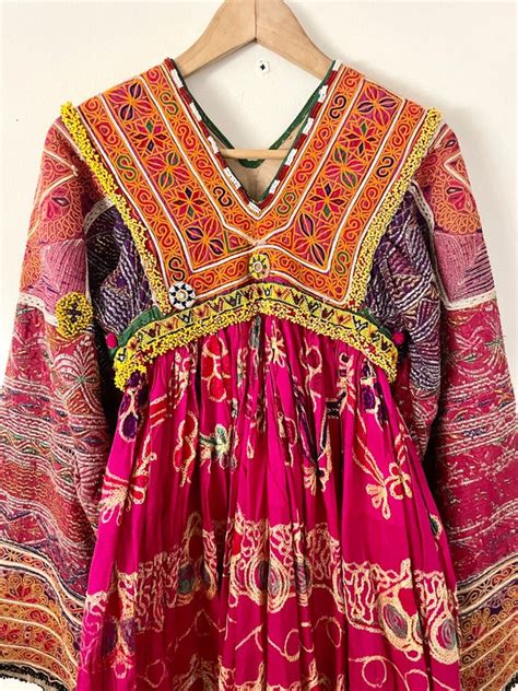 Vintage Kuchi Tribal Dress Embroidered Beaded Silk Gem