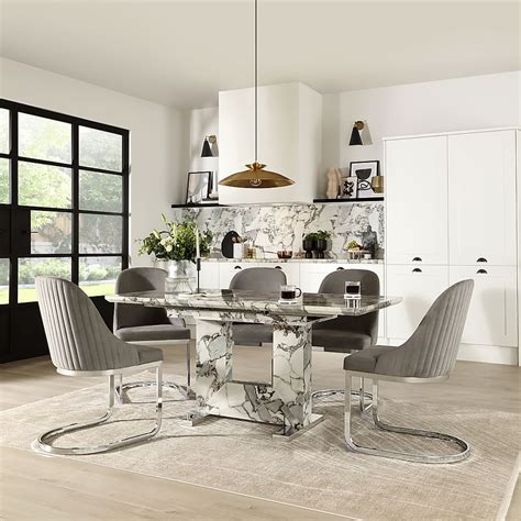 Florence Extending Dining Table Riva Chairs Calacatta Viola Marble