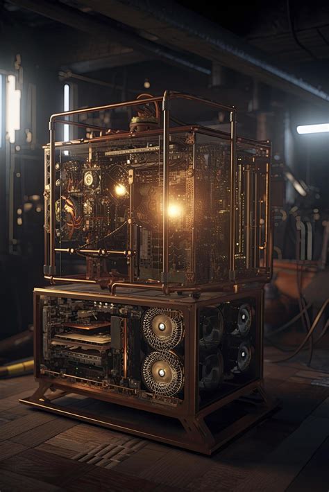 Híper Realista Foto De Steampunk Cripto Minería Servidor Ultra