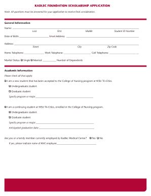 Fillable Online Tricity Wsu Wsu Kadlec Scholarship Form Fax Email Print