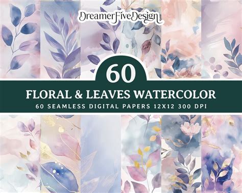 60 Floral Watercolor Printable Paper Seamless Shabby Chic Instant