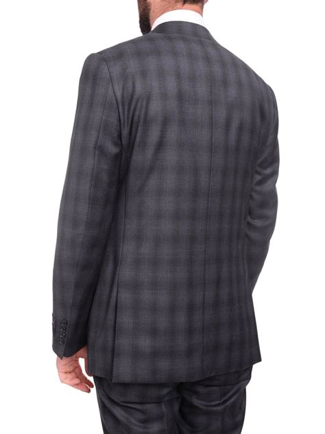 Napoli Slim Fit Navy Blue Glen Plaid Two Button Half Canvassed Reda Wool Suit The Suit Depot