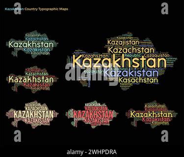 Kazakhstan Map Design Country Names In Different Languages And Map