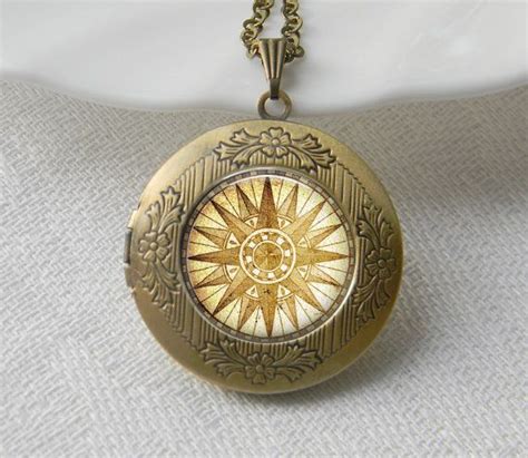 SALE 40 Compass Locket Necklace Art Photo Print Jewelry Locket Pendant