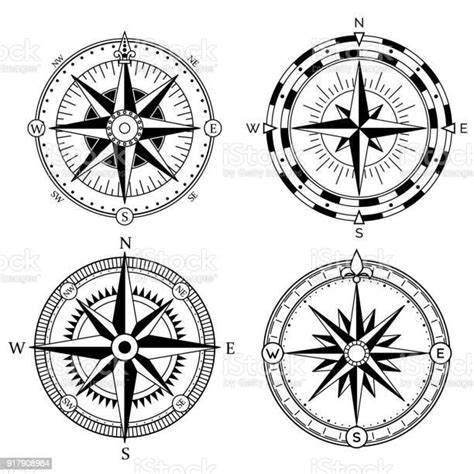 Wind Rose Retro Design Vector Collection Vintage Nautical Or Marine Wind Rose And Compass Icons