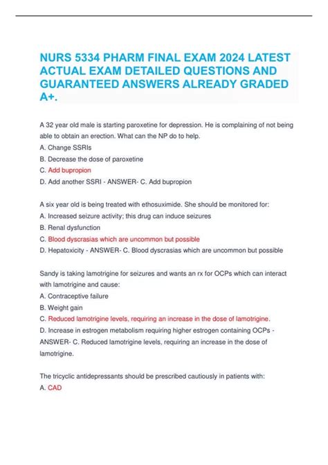 NURS 5334 PHARM FINAL EXAM 2024 LATEST ACTUAL EXAM DETAILED QUESTIONS