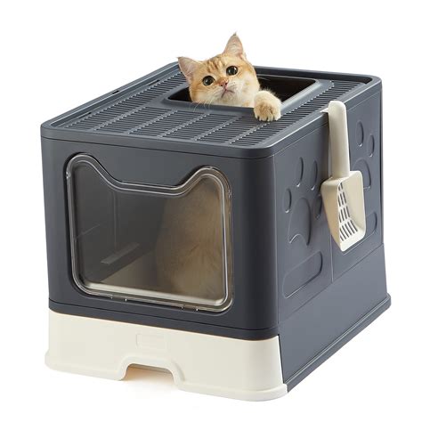 Suhaco Large Cat Litter Box With Lid Top Entry Foldable Cats Litter