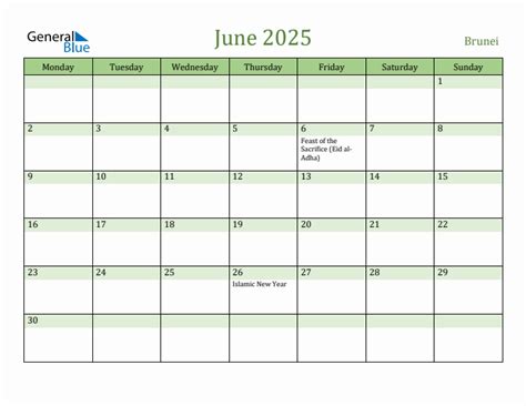 Fillable Holiday Calendar For Brunei June 2025