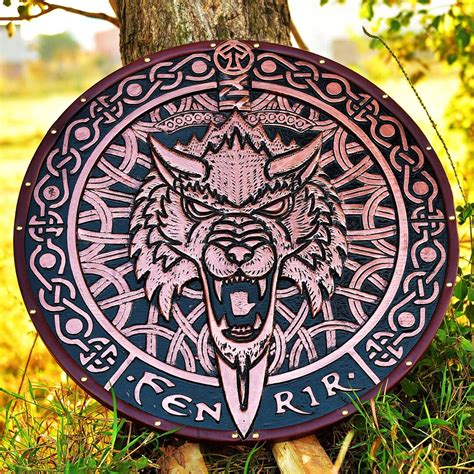 Handmade Medieval Viking Shield Fenrir Wood Carved Viking Ts Viking Wall Decor Battle