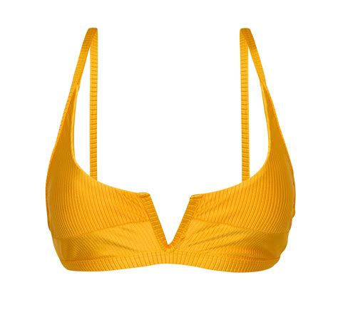 Sujetador Sin Varillas De Bikini Texturizado Amarillo Escote En V