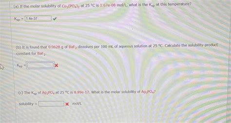 Solved A If The Molar Solubility Of Cu Po At C Is Chegg