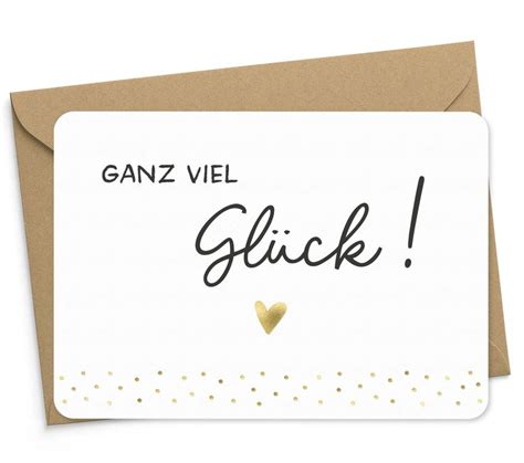 Glückwunschkarte Ganz viel Glück DIN A6 Gold Herz Briefumschlag