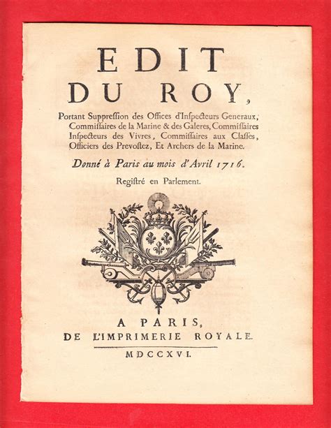 Edit Du Roy Portant Suppression Des Offices D Inspecteurs Generaux