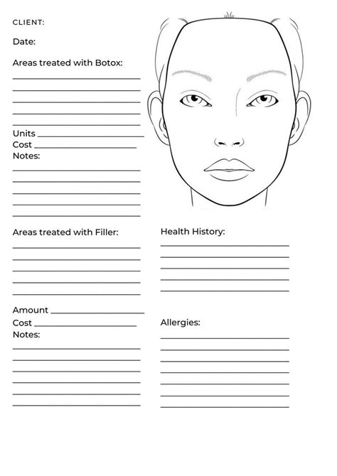 Botox And Filler Treatment Client Record Printable Template Nurse