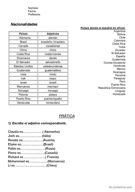 Nacionalidades y profisiones compren Español ELE hojas de trabajo pdf