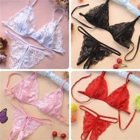 Jual Bra Sexy Open G String Transparan Lingerie Set Bra G String Bikini Putih Kota Surabaya