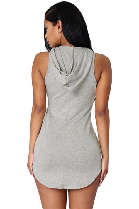 Women Gray Cotton Sleeveless Hooded Sweatshirt Dress Online Store For