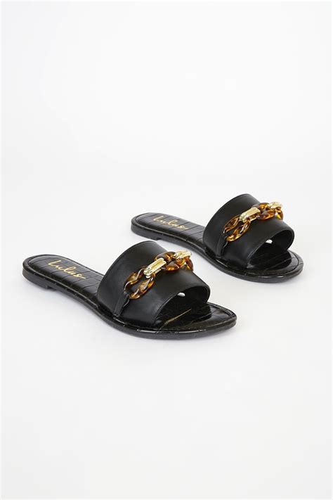 Black Slide Sandals Chain Slide Sandals Resin Chain Slides Lulus