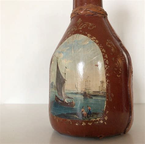 Vintage Leather Italian Wine Bottle Ship Decanter Harbor Etsy