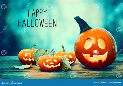 Happy Halloween With Pumpkins At Night Stock Image Image Of Happy