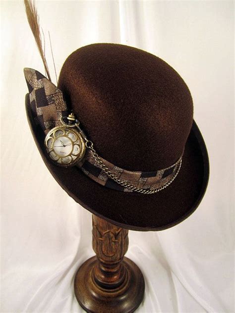 Beautiful Steampunk Bowler Hat With Watch Derby Hats Steampunk Men