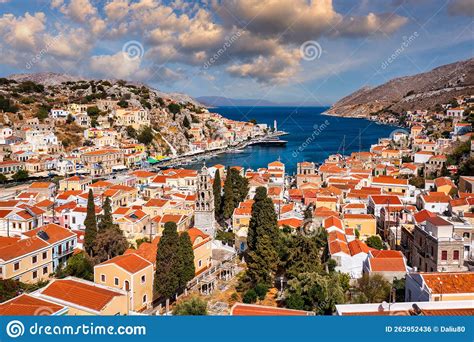 Aerial View Of The Beautiful Greek Island Of Symi Simi With Colourful