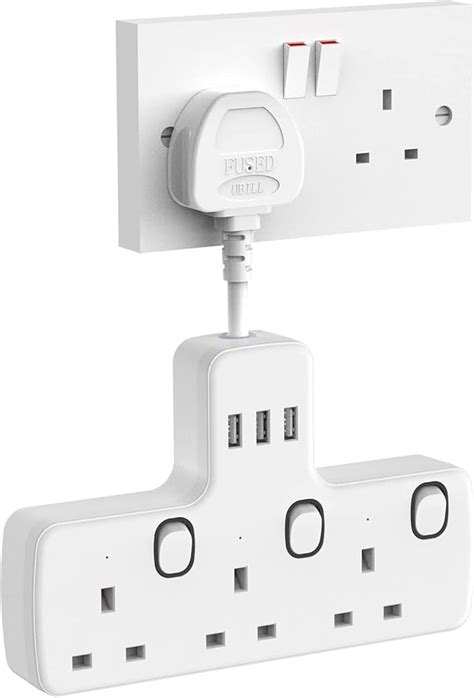 Multi Plug Extension With 3 Usb Socket 3 Way Plug Adapter With