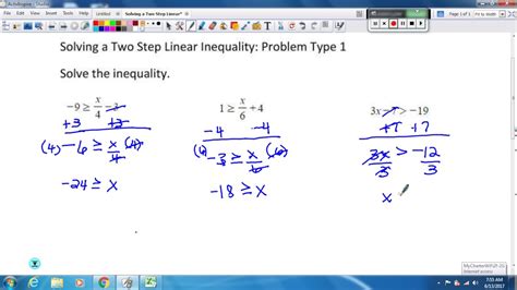 Solving A Two Step Linear Inequality Problem Type 1 Youtube