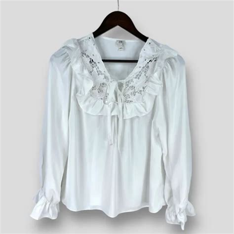 River Island Womens White Long Sleeve Blouse Lace Size Uk 14