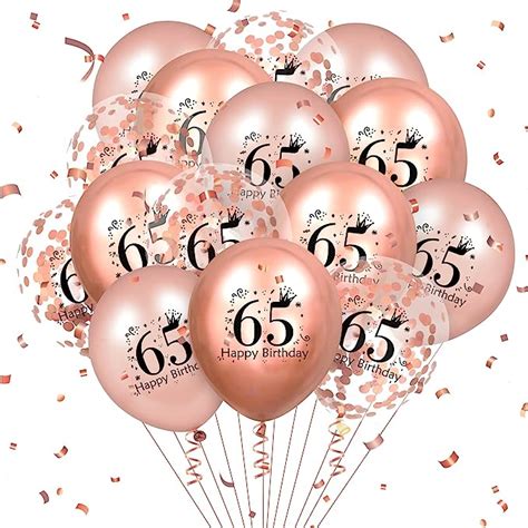 Amazon.com: 65th Birthday Balloons 18 Pcs Rose Gold Happy 65th Birthday Latex Balloons Confetti ...