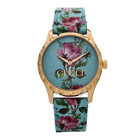 Gucci Stainless Steel Calfskin 38mm G Timeless Floral Quartz Watch Blue