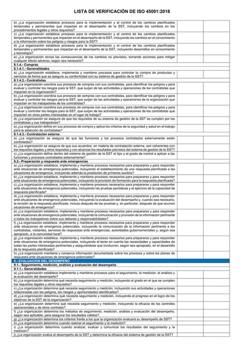 Lista De VerificaciÓn De Iso 45001pdf