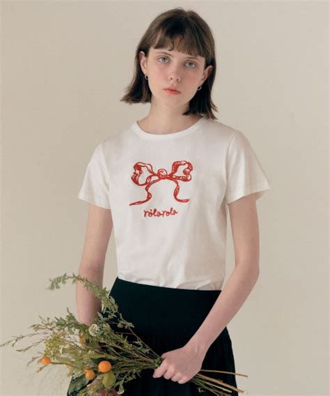 MUSINSA公式 ROLAROLA RIBBON HALF T SHIRT WHITE