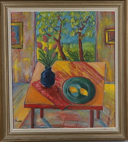 Oidentifierad Konstn R Still Life Oil On Canvas Signed Plucinski