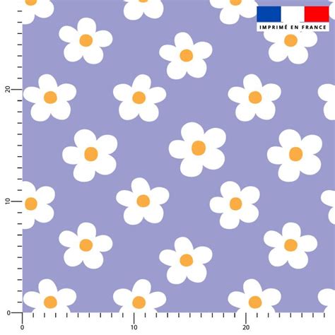 Petites marguerites - Fond violet pastel - Tissus Price Matière ...