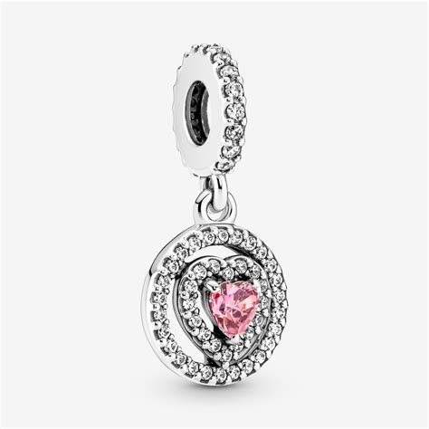 Sparkling Double Halo Heart Dangle Charm Sterling Silver Pandora Us