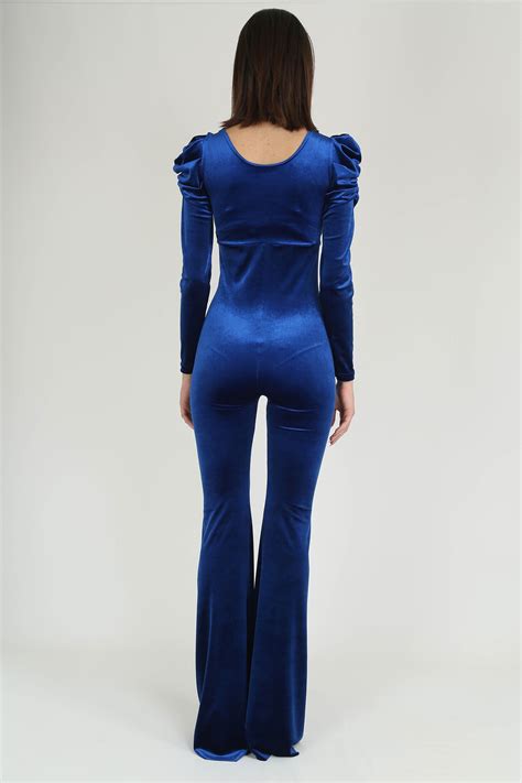 Velvet Bell Bottoms Jumpsuit Royal Blue Formal Jumpsuit Etsy