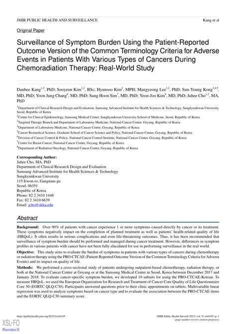 Pdf Surveillance Of Symptom Burden Using The Patient Reported Outcome Version Of The Common