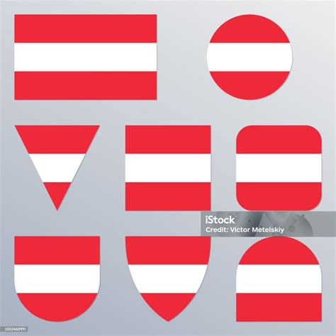 Austria Flag Icon Set Austrian Flag Button Or Badge In Different Shapes Vector Illustration