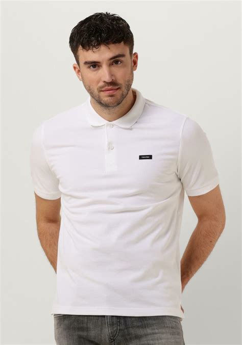 Witte Calvin Klein Polo Stretch Pique Slim Button Polo Omoda