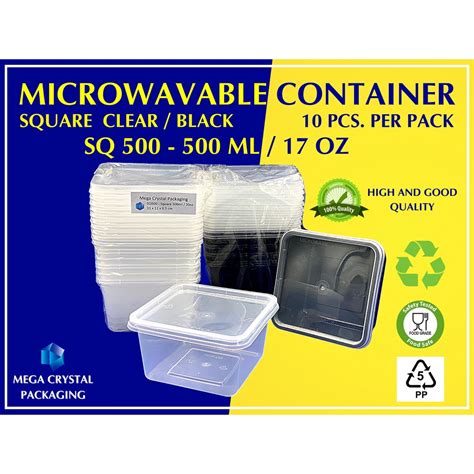 Microwavable Container SQ 500 Square 500 Ml 20 Oz 10 Pcs Per