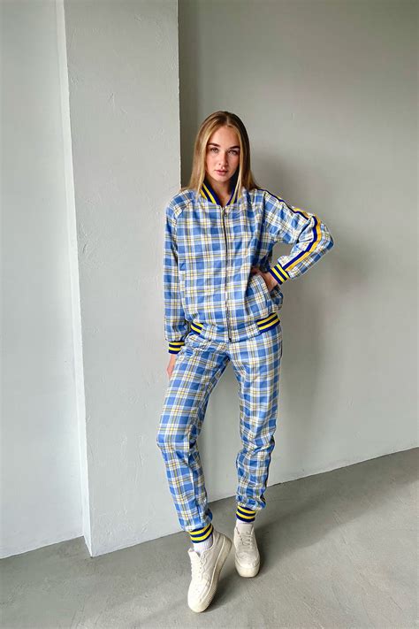 Womens Yellow Blue Checkered Colin Farrell Coach Tracksuit Gentmnshop